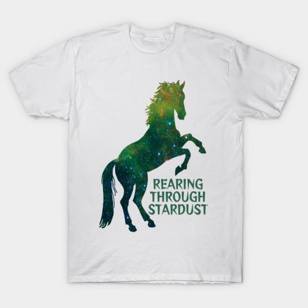 Emerald Green Starry Night Sky Galaxy Stallion - Rearing Through Stardust T-Shirt by Courage Today Designs